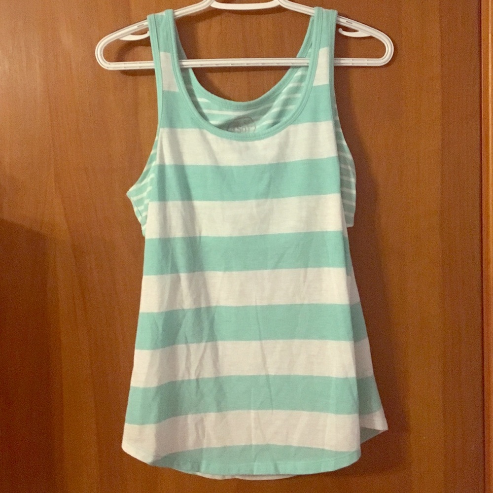Light Green Striped Tank Top with Built In Bra